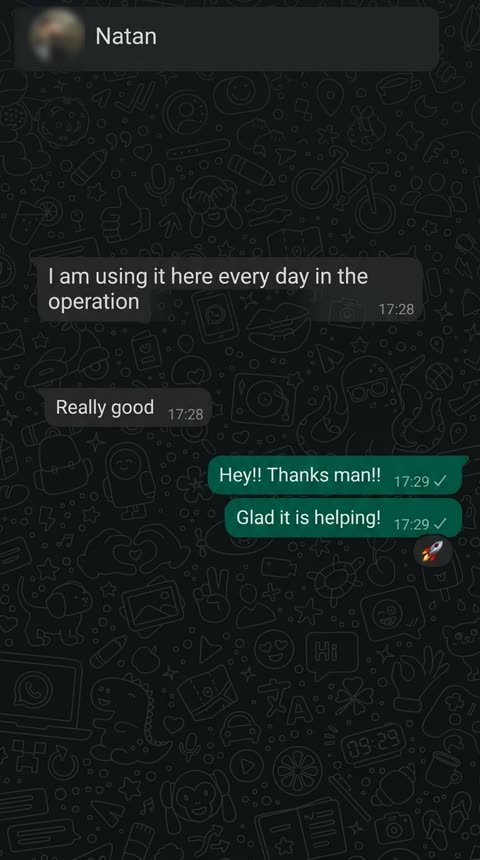 WhatsApp messages from Natan: 'I am using it here every day in the operation. Really good.'
